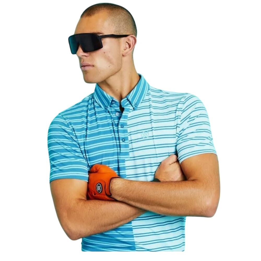 G/FORE Men's Split Stripe Golf Polo in Seaglass Size XL